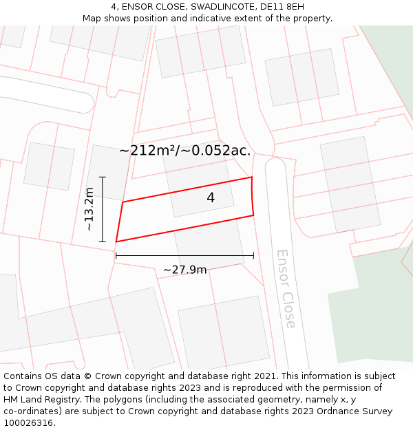 4, ENSOR CLOSE, SWADLINCOTE, DE11 8EH: Plot and title map
