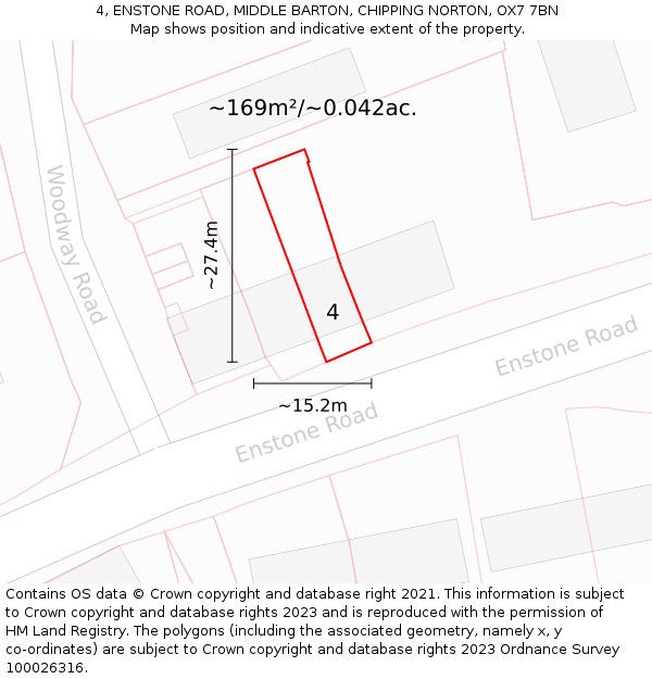 4, ENSTONE ROAD, MIDDLE BARTON, CHIPPING NORTON, OX7 7BN: Plot and title map