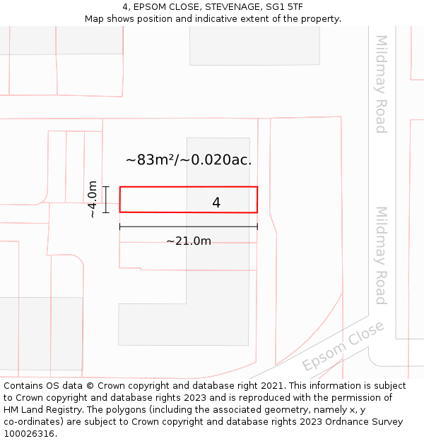 4, EPSOM CLOSE, STEVENAGE, SG1 5TF: Plot and title map
