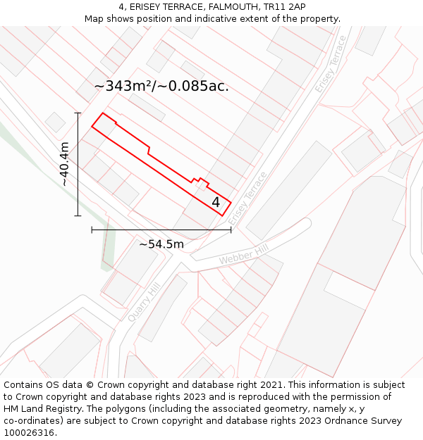 4, ERISEY TERRACE, FALMOUTH, TR11 2AP: Plot and title map