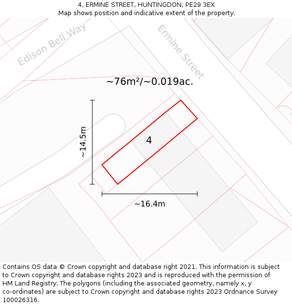 4, ERMINE STREET, HUNTINGDON, PE29 3EX: Plot and title map