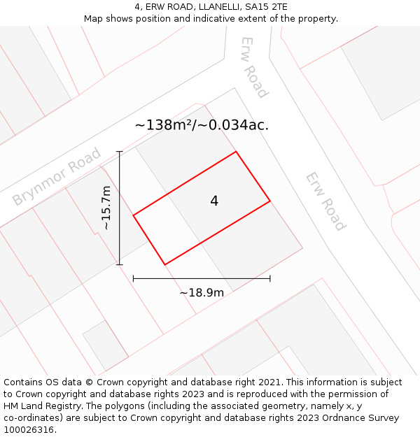 4, ERW ROAD, LLANELLI, SA15 2TE: Plot and title map