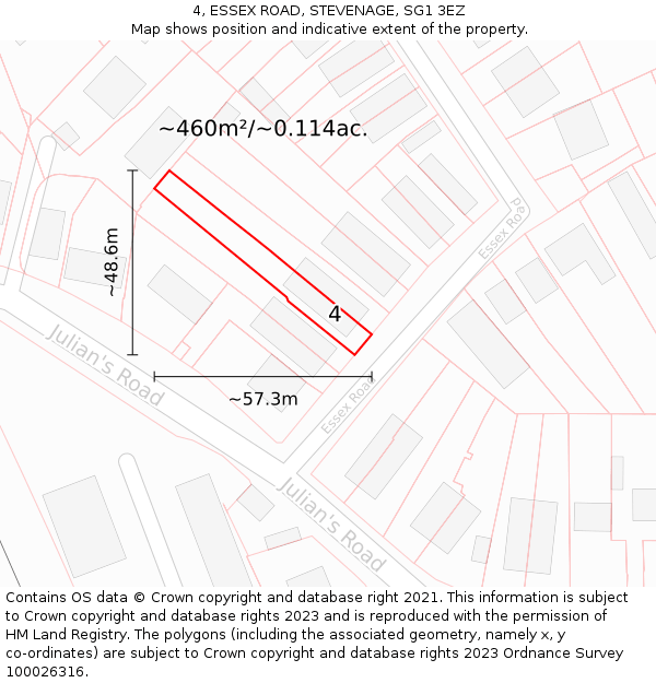 4, ESSEX ROAD, STEVENAGE, SG1 3EZ: Plot and title map