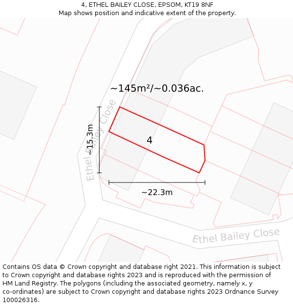 4, ETHEL BAILEY CLOSE, EPSOM, KT19 8NF: Plot and title map