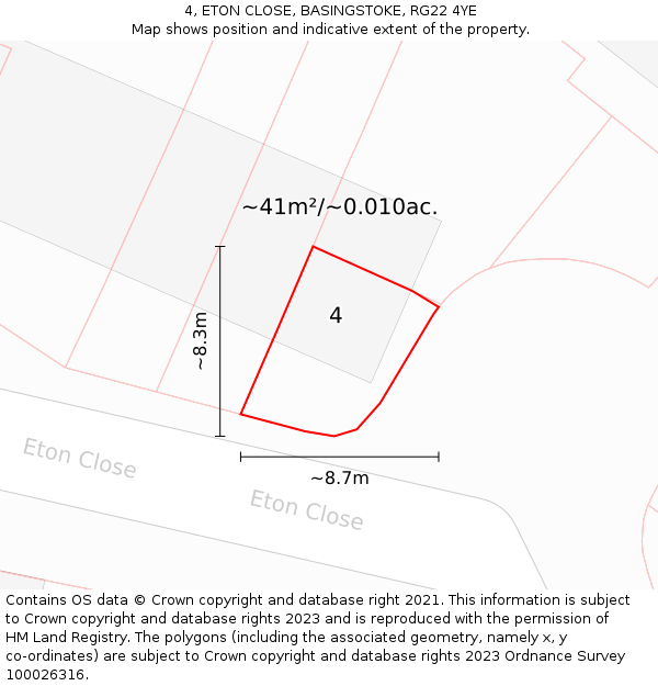 4, ETON CLOSE, BASINGSTOKE, RG22 4YE: Plot and title map