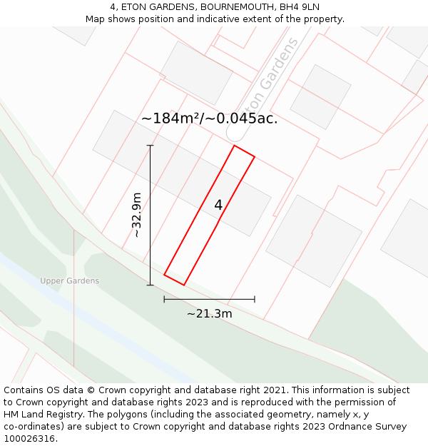4, ETON GARDENS, BOURNEMOUTH, BH4 9LN: Plot and title map