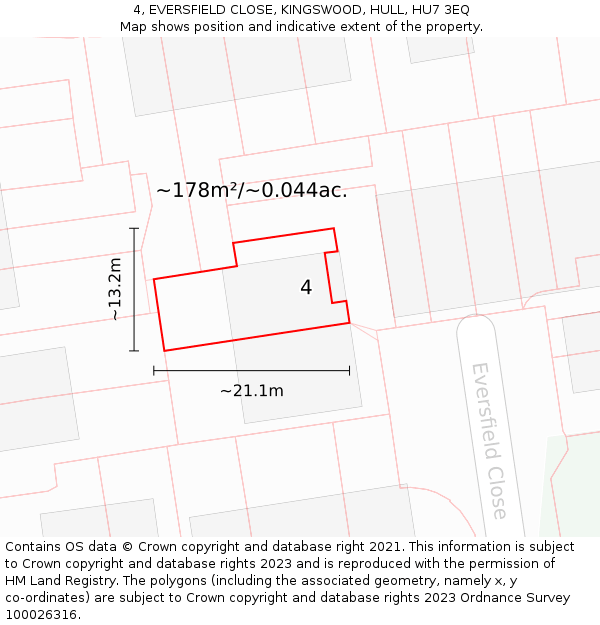 4, EVERSFIELD CLOSE, KINGSWOOD, HULL, HU7 3EQ: Plot and title map