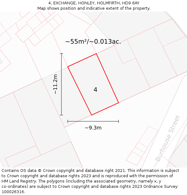 4, EXCHANGE, HONLEY, HOLMFIRTH, HD9 6AY: Plot and title map