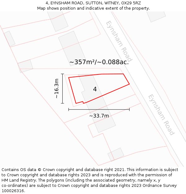 4, EYNSHAM ROAD, SUTTON, WITNEY, OX29 5RZ: Plot and title map