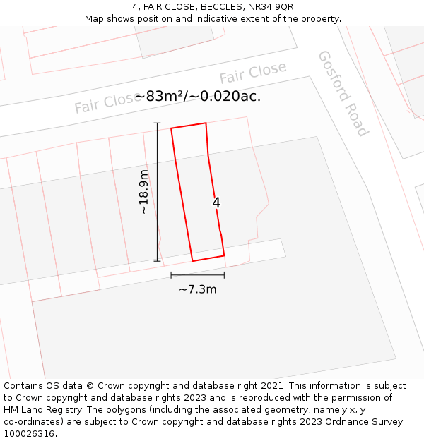 4, FAIR CLOSE, BECCLES, NR34 9QR: Plot and title map