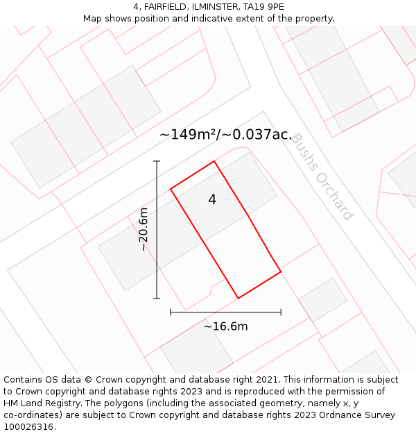 4, FAIRFIELD, ILMINSTER, TA19 9PE: Plot and title map