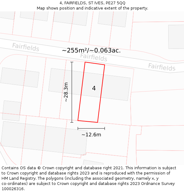 4, FAIRFIELDS, ST IVES, PE27 5QQ: Plot and title map