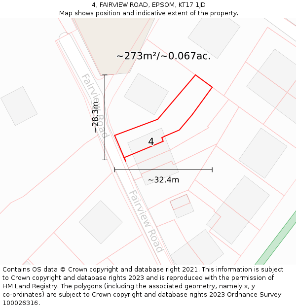 4, FAIRVIEW ROAD, EPSOM, KT17 1JD: Plot and title map