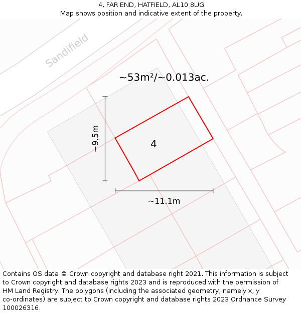 4, FAR END, HATFIELD, AL10 8UG: Plot and title map