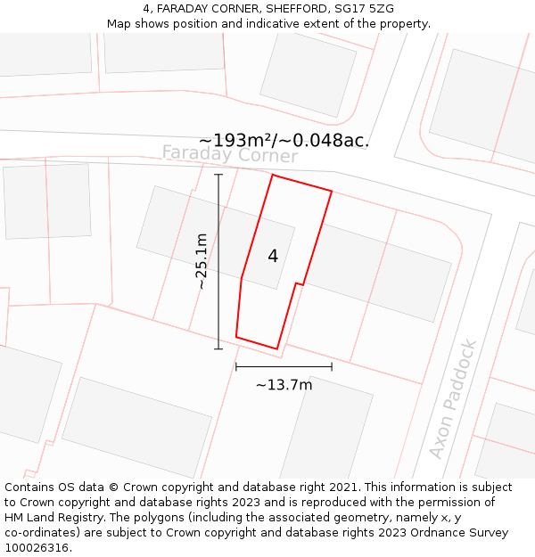 4, FARADAY CORNER, SHEFFORD, SG17 5ZG: Plot and title map