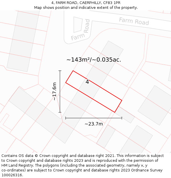4, FARM ROAD, CAERPHILLY, CF83 1PR: Plot and title map