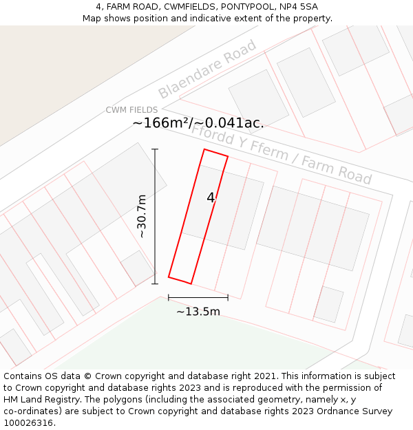 4, FARM ROAD, CWMFIELDS, PONTYPOOL, NP4 5SA: Plot and title map