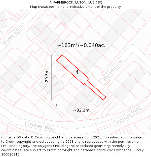 4, FARMBROOK, LUTON, LU2 7SQ: Plot and title map
