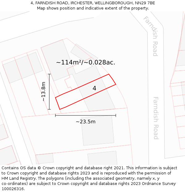 4, FARNDISH ROAD, IRCHESTER, WELLINGBOROUGH, NN29 7BE: Plot and title map