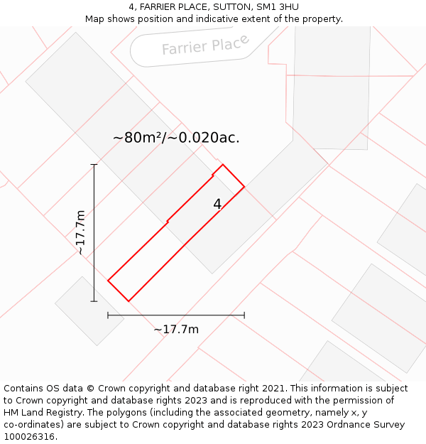 4, FARRIER PLACE, SUTTON, SM1 3HU: Plot and title map