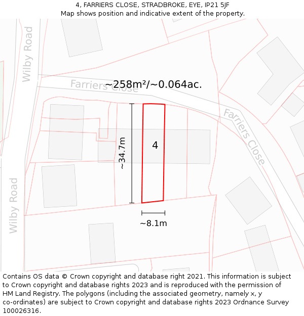 4, FARRIERS CLOSE, STRADBROKE, EYE, IP21 5JF: Plot and title map
