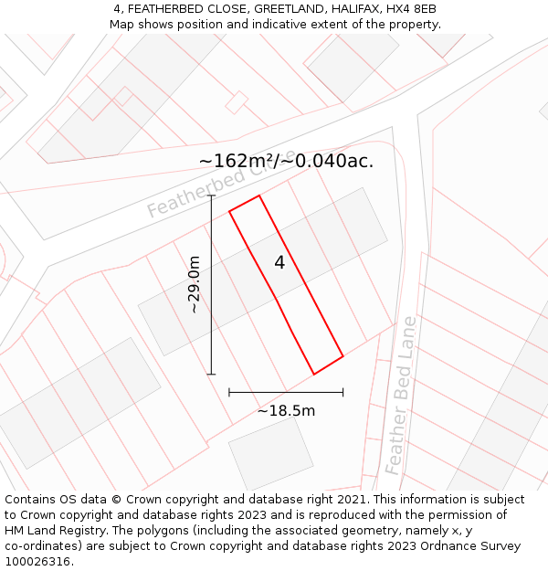 4, FEATHERBED CLOSE, GREETLAND, HALIFAX, HX4 8EB: Plot and title map
