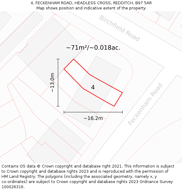 4, FECKENHAM ROAD, HEADLESS CROSS, REDDITCH, B97 5AR: Plot and title map