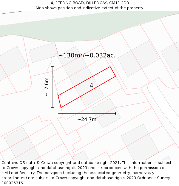 4, FEERING ROAD, BILLERICAY, CM11 2DR: Plot and title map