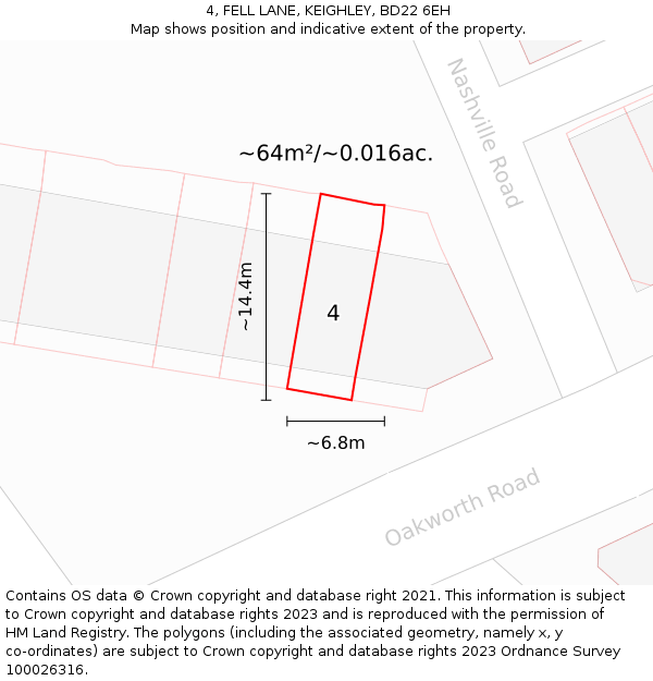 4, FELL LANE, KEIGHLEY, BD22 6EH: Plot and title map