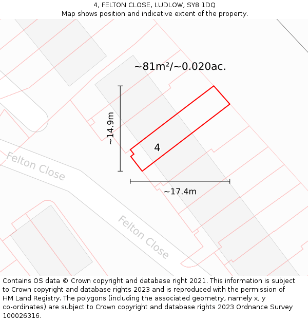 4, FELTON CLOSE, LUDLOW, SY8 1DQ: Plot and title map