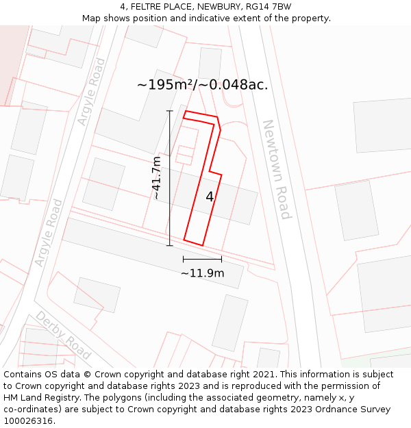 4, FELTRE PLACE, NEWBURY, RG14 7BW: Plot and title map
