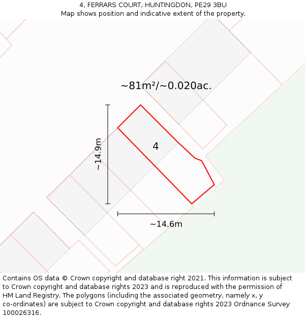 4, FERRARS COURT, HUNTINGDON, PE29 3BU: Plot and title map