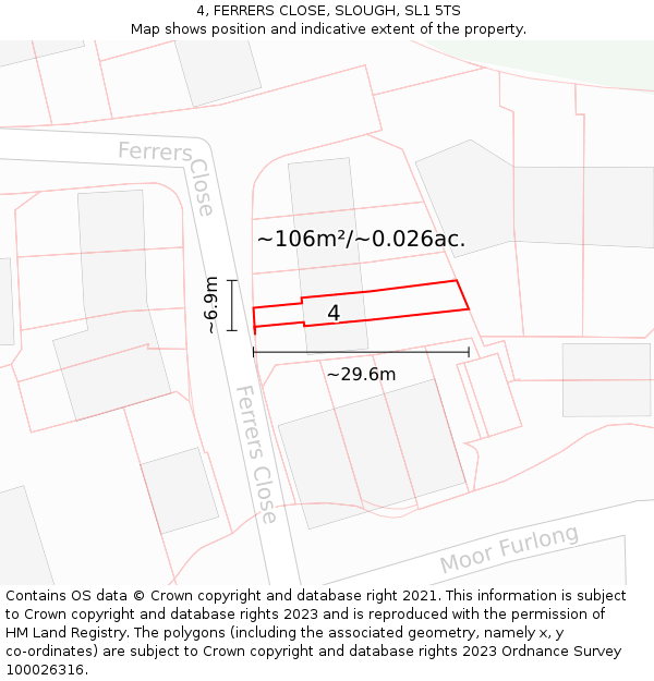 4, FERRERS CLOSE, SLOUGH, SL1 5TS: Plot and title map