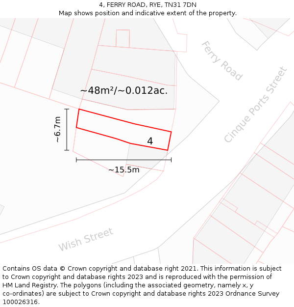 4, FERRY ROAD, RYE, TN31 7DN: Plot and title map