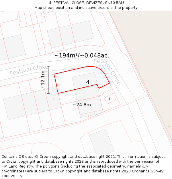 4, FESTIVAL CLOSE, DEVIZES, SN10 5AU: Plot and title map