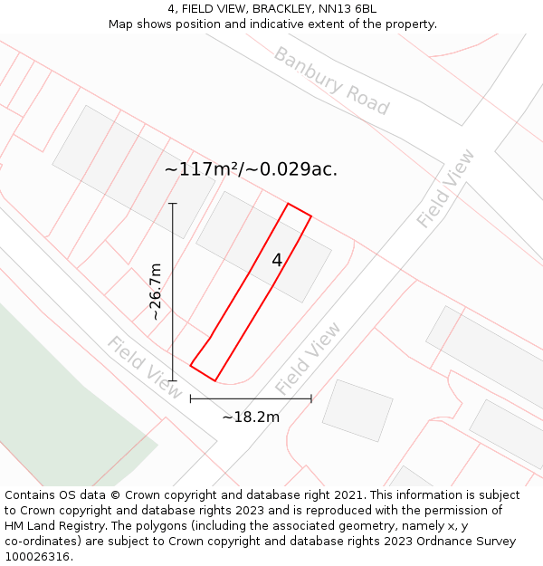 4, FIELD VIEW, BRACKLEY, NN13 6BL: Plot and title map