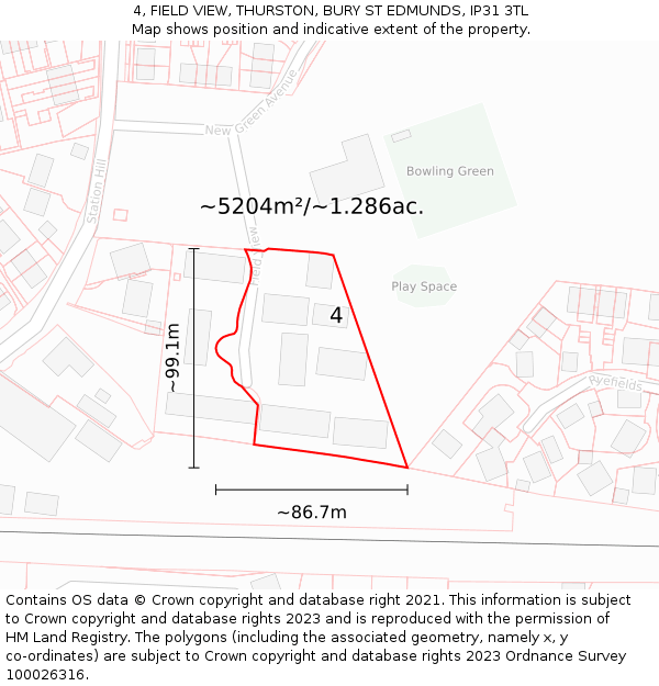 4, FIELD VIEW, THURSTON, BURY ST EDMUNDS, IP31 3TL: Plot and title map