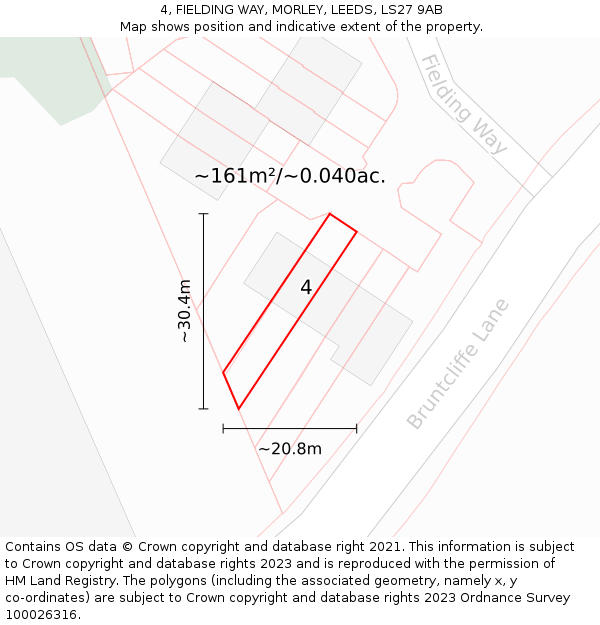 4, FIELDING WAY, MORLEY, LEEDS, LS27 9AB: Plot and title map