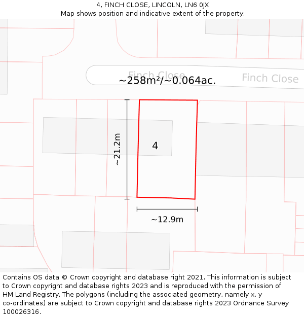 4, FINCH CLOSE, LINCOLN, LN6 0JX: Plot and title map