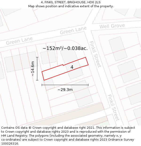 4, FINKIL STREET, BRIGHOUSE, HD6 2LS: Plot and title map