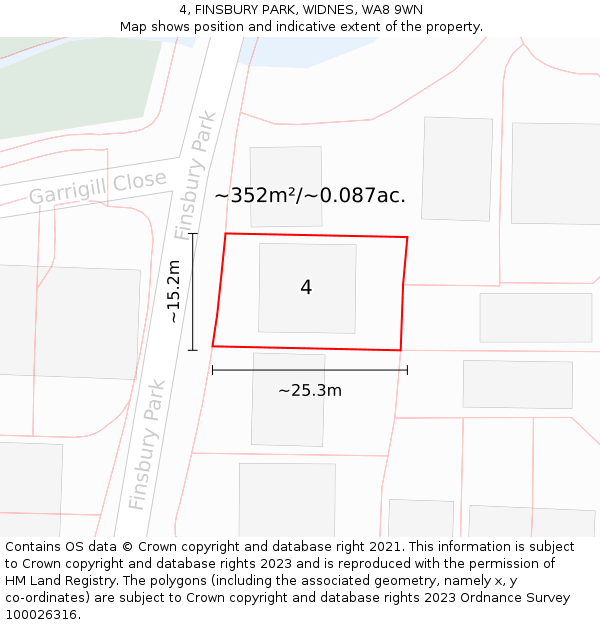 4, FINSBURY PARK, WIDNES, WA8 9WN: Plot and title map