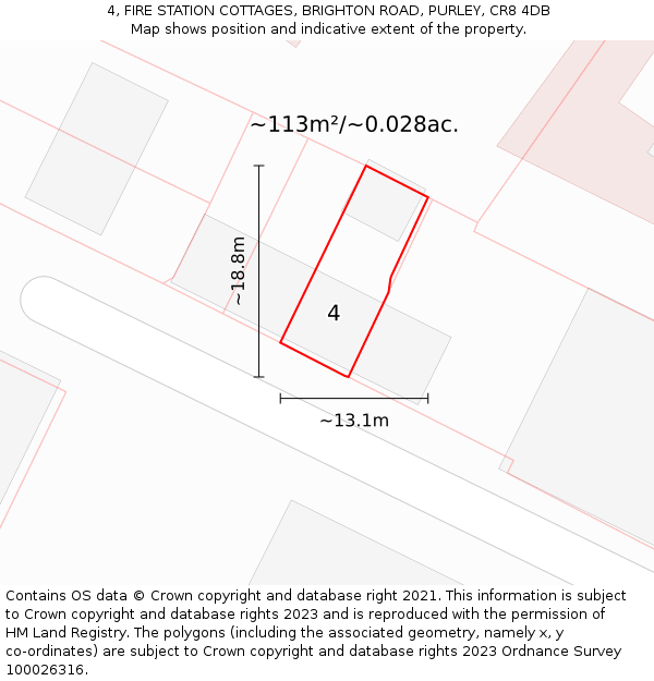 4, FIRE STATION COTTAGES, BRIGHTON ROAD, PURLEY, CR8 4DB: Plot and title map