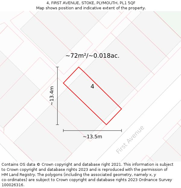 4, FIRST AVENUE, STOKE, PLYMOUTH, PL1 5QF: Plot and title map