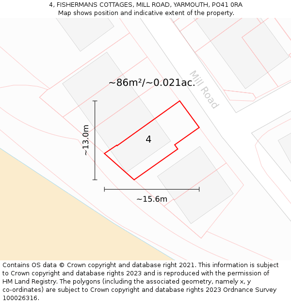 4, FISHERMANS COTTAGES, MILL ROAD, YARMOUTH, PO41 0RA: Plot and title map