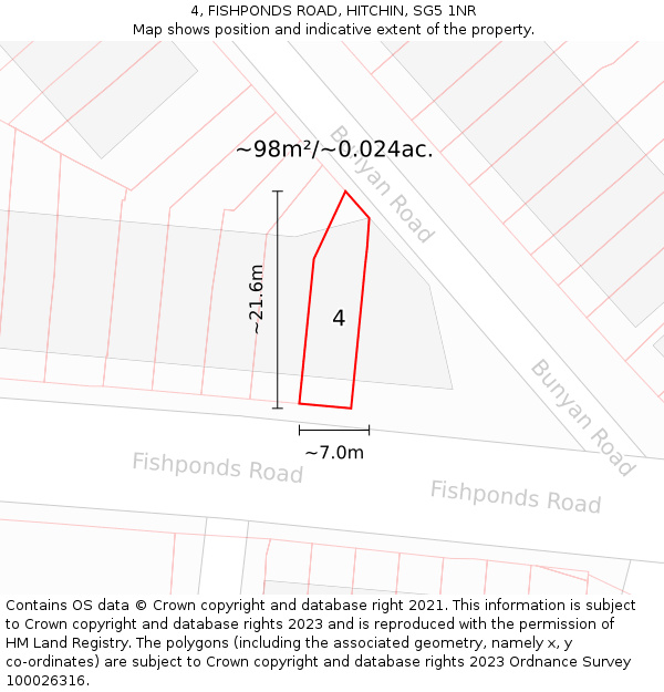 4, FISHPONDS ROAD, HITCHIN, SG5 1NR: Plot and title map