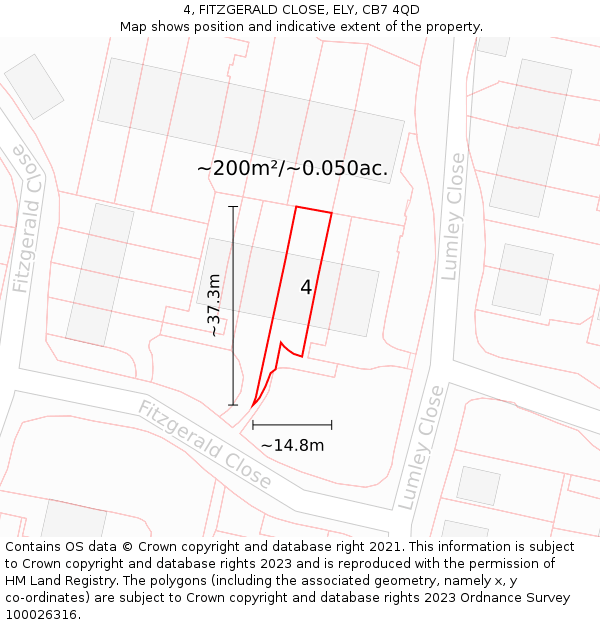 4, FITZGERALD CLOSE, ELY, CB7 4QD: Plot and title map