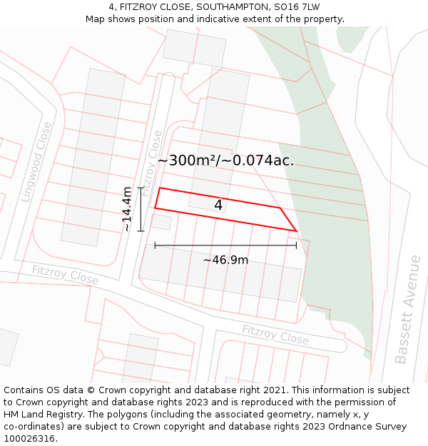 4, FITZROY CLOSE, SOUTHAMPTON, SO16 7LW: Plot and title map