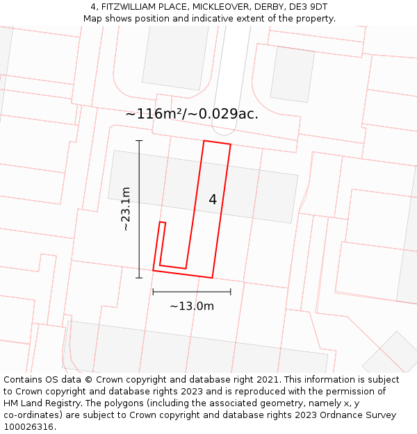 4, FITZWILLIAM PLACE, MICKLEOVER, DERBY, DE3 9DT: Plot and title map