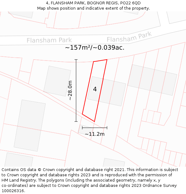 4, FLANSHAM PARK, BOGNOR REGIS, PO22 6QD: Plot and title map