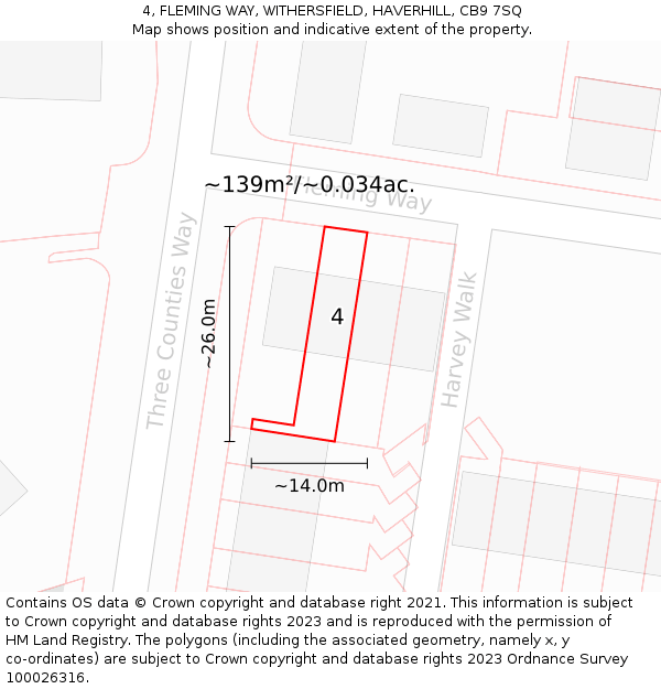 4, FLEMING WAY, WITHERSFIELD, HAVERHILL, CB9 7SQ: Plot and title map